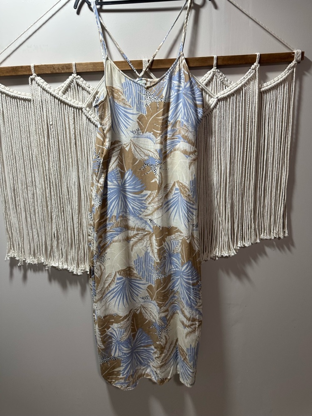 aerie Floral Maxi Slip Dress in Blue and Tan